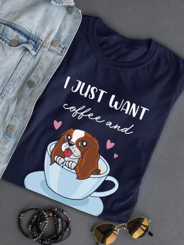 Coffee and Snuggles with My Dog T-Shirt - SmartPrintsInk Designs - 100% Cotton Women's T-Shirt - Perfect for Dog Lovers and Coffee Enthusiasts - Image 3