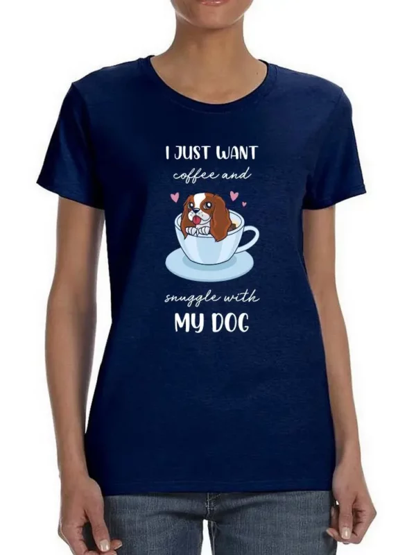 Coffee and Snuggles with My Dog T-Shirt - SmartPrintsInk Designs - 100% Cotton Women's T-Shirt - Perfect for Dog Lovers and Coffee Enthusiasts - Image 2
