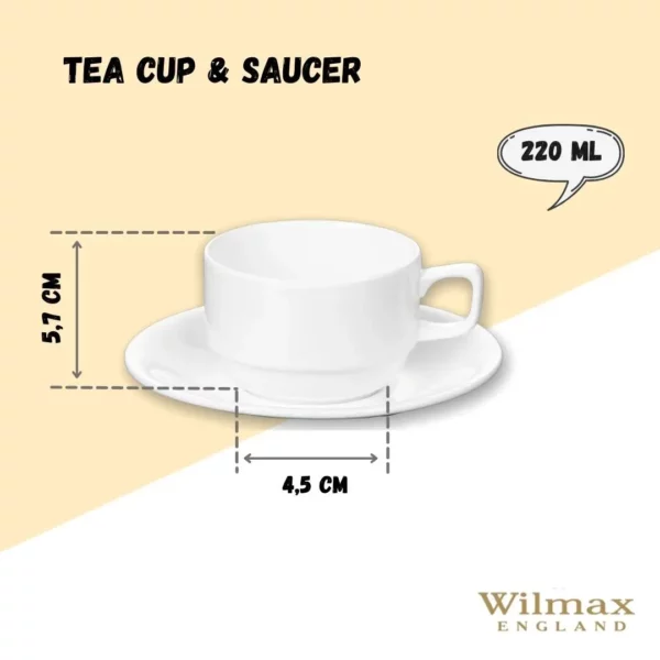 Elegant White 7 Oz | 220 Ml Tea Cup & Saucer Set | Fine Porcelain | Microwave & Dishwasher Safe - Image 14