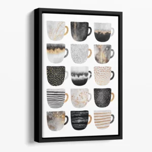 Pretty Coffee Cups Floating Framed Canvas - Stylish Abstract Wall Art for Home Decor
