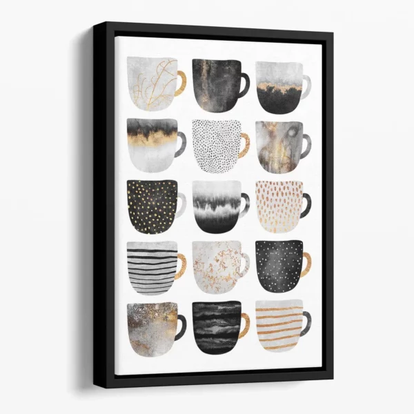 Pretty Coffee Cups Floating Framed Canvas - Stylish Abstract Wall Art for Home Decor