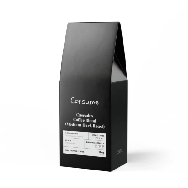 Cascades Coffee Blend (Medium-Dark Roast) - Rich & Robust Flavor, 12oz Bag, Whole Bean & Ground Options