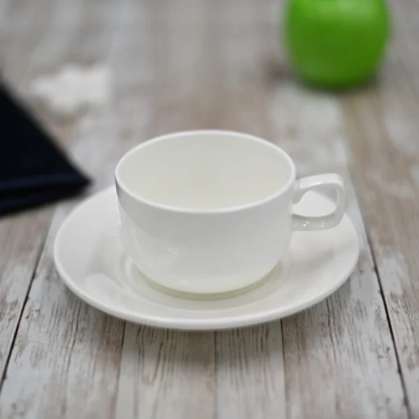 Elegant White 7 Oz | 220 Ml Tea Cup & Saucer Set | Fine Porcelain | Microwave & Dishwasher Safe