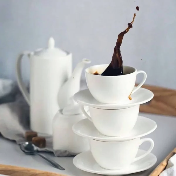 Elegant White 7 Oz | 220 Ml Tea Cup & Saucer Set | Fine Porcelain | Microwave & Dishwasher Safe - Image 6