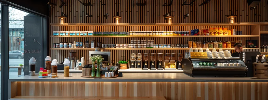 a sleek, modern coffee shop interior features a vibrant display of milk-based drinks and various tea options, where baristas expertly prepare colorful caffeine concoctions, showcasing the nuanced relationship between caffeinated choices and mental well-being.
